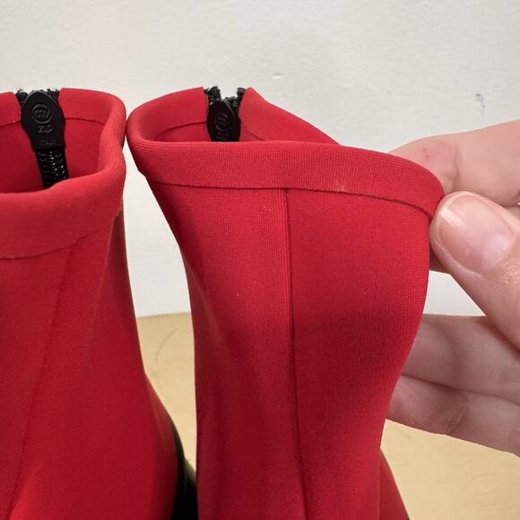 The Row Red Scuba Neoprene Bicolor Zip Ankle Sock Boot Shoes Size 36 Modern - Picture 3 of 10
